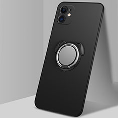 Funda Silicona Carcasa Ultrafina Goma con Magnetico Anillo de dedo Soporte N02 para Apple iPhone 12 Mini Negro