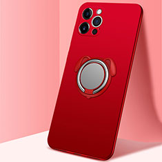 Funda Silicona Carcasa Ultrafina Goma con Magnetico Anillo de dedo Soporte N02 para Apple iPhone 12 Pro Rojo