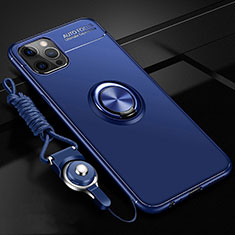 Funda Silicona Carcasa Ultrafina Goma con Magnetico Anillo de dedo Soporte N03 para Apple iPhone 12 Pro Max Azul
