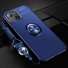Funda Silicona Carcasa Ultrafina Goma con Magnetico Anillo de dedo Soporte para Apple iPhone 13 Mini Azul
