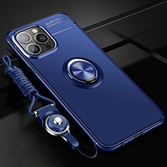 Funda Silicona Carcasa Ultrafina Goma con Magnetico Anillo de dedo Soporte para Apple iPhone 13 Pro Max Azul