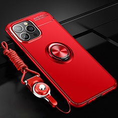 Funda Silicona Carcasa Ultrafina Goma con Magnetico Anillo de dedo Soporte para Apple iPhone 13 Pro Max Rojo