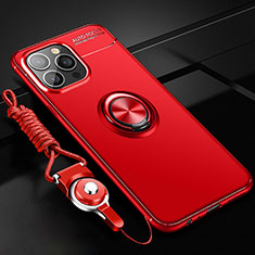 Funda Silicona Carcasa Ultrafina Goma con Magnetico Anillo de dedo Soporte para Apple iPhone 15 Pro Max Rojo