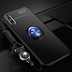 Funda Silicona Carcasa Ultrafina Goma con Magnetico Anillo de dedo Soporte para Huawei Enjoy 10e Azul y Negro