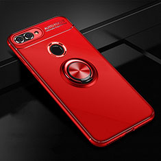 Funda Silicona Carcasa Ultrafina Goma con Magnetico Anillo de dedo Soporte para Huawei Enjoy 8 Plus Rojo