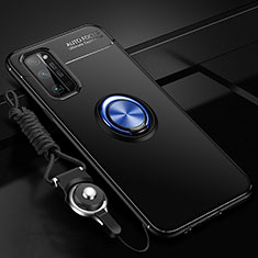 Funda Silicona Carcasa Ultrafina Goma con Magnetico Anillo de dedo Soporte para Huawei Honor 30 Pro Azul y Negro