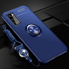 Funda Silicona Carcasa Ultrafina Goma con Magnetico Anillo de dedo Soporte para Huawei Honor V30 5G Azul