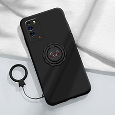 Funda Silicona Carcasa Ultrafina Goma con Magnetico Anillo de dedo Soporte para Huawei Honor X10 5G Negro