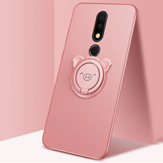 Funda Silicona Carcasa Ultrafina Goma con Magnetico Anillo de dedo Soporte para Nokia X5 Oro Rosa