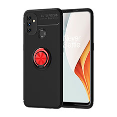 Funda Silicona Carcasa Ultrafina Goma con Magnetico Anillo de dedo Soporte para OnePlus Nord N100 Rojo y Negro