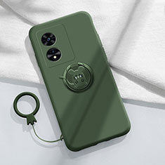 Funda Silicona Carcasa Ultrafina Goma con Magnetico Anillo de dedo Soporte para Oppo A1 5G Verde Noche