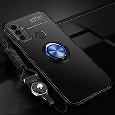 Funda Silicona Carcasa Ultrafina Goma con Magnetico Anillo de dedo Soporte para Oppo A53s Azul y Negro