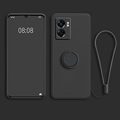 Funda Silicona Carcasa Ultrafina Goma con Magnetico Anillo de dedo Soporte para Oppo A77 5G Negro