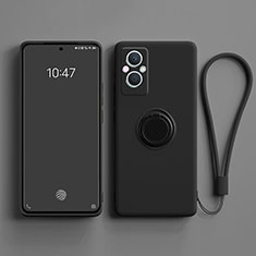 Funda Silicona Carcasa Ultrafina Goma con Magnetico Anillo de dedo Soporte para Oppo F21 Pro 5G Negro