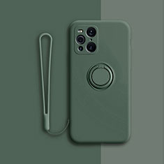 Funda Silicona Carcasa Ultrafina Goma con Magnetico Anillo de dedo Soporte para Oppo Find X3 5G Verde Noche