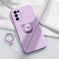 Funda Silicona Carcasa Ultrafina Goma con Magnetico Anillo de dedo Soporte para Oppo Find X3 Lite 5G Purpura Claro