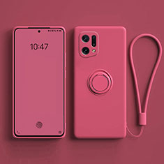 Funda Silicona Carcasa Ultrafina Goma con Magnetico Anillo de dedo Soporte para Oppo Find X5 5G Rojo