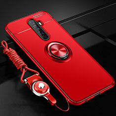 Funda Silicona Carcasa Ultrafina Goma con Magnetico Anillo de dedo Soporte para Oppo Reno Ace Rojo