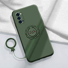 Funda Silicona Carcasa Ultrafina Goma con Magnetico Anillo de dedo Soporte para Oppo Reno4 5G Verde