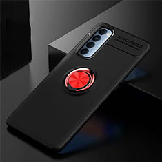 Funda Silicona Carcasa Ultrafina Goma con Magnetico Anillo de dedo Soporte para Oppo Reno4 Pro 4G Rojo y Negro