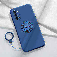 Funda Silicona Carcasa Ultrafina Goma con Magnetico Anillo de dedo Soporte para Oppo Reno4 Pro 5G Azul