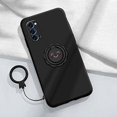 Funda Silicona Carcasa Ultrafina Goma con Magnetico Anillo de dedo Soporte para Oppo Reno4 Pro 5G Negro