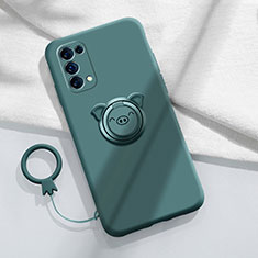 Funda Silicona Carcasa Ultrafina Goma con Magnetico Anillo de dedo Soporte para Oppo Reno5 5G Verde Noche