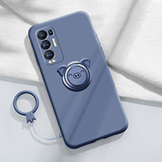 Funda Silicona Carcasa Ultrafina Goma con Magnetico Anillo de dedo Soporte para Oppo Reno5 Pro+ Plus 5G Gris Lavanda