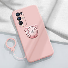 Funda Silicona Carcasa Ultrafina Goma con Magnetico Anillo de dedo Soporte para Oppo Reno5 Pro+ Plus 5G Rosa