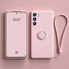 Funda Silicona Carcasa Ultrafina Goma con Magnetico Anillo de dedo Soporte para Oppo Reno6 Pro 5G India Rosa