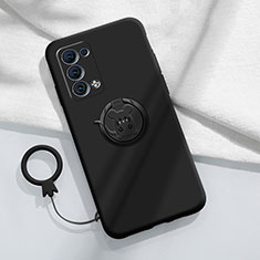 Funda Silicona Carcasa Ultrafina Goma con Magnetico Anillo de dedo Soporte para Oppo Reno6 Pro+ Plus 5G Negro