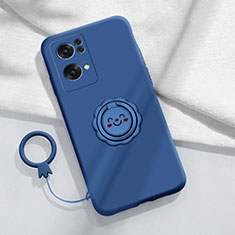 Funda Silicona Carcasa Ultrafina Goma con Magnetico Anillo de dedo Soporte para Oppo Reno7 Pro 5G Azul