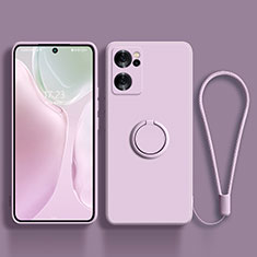 Funda Silicona Carcasa Ultrafina Goma con Magnetico Anillo de dedo Soporte para Oppo Reno7 SE 5G Purpura Claro