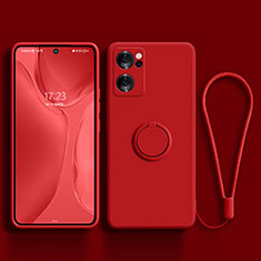 Funda Silicona Carcasa Ultrafina Goma con Magnetico Anillo de dedo Soporte para Oppo Reno7 SE 5G Rojo