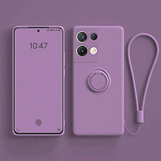 Funda Silicona Carcasa Ultrafina Goma con Magnetico Anillo de dedo Soporte para Oppo Reno9 Pro 5G Morado