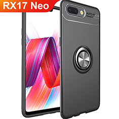 Funda Silicona Carcasa Ultrafina Goma con Magnetico Anillo de dedo Soporte para Oppo RX17 Neo Negro