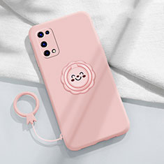 Funda Silicona Carcasa Ultrafina Goma con Magnetico Anillo de dedo Soporte para Realme V15 5G Rosa