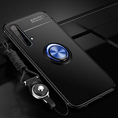 Funda Silicona Carcasa Ultrafina Goma con Magnetico Anillo de dedo Soporte para Realme X50m 5G Azul y Negro