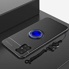 Funda Silicona Carcasa Ultrafina Goma con Magnetico Anillo de dedo Soporte para Samsung Galaxy A71 4G A715 Azul y Negro