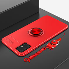Funda Silicona Carcasa Ultrafina Goma con Magnetico Anillo de dedo Soporte para Samsung Galaxy A71 4G A715 Rojo