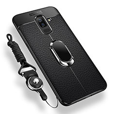 Funda Silicona Carcasa Ultrafina Goma con Magnetico Anillo de dedo Soporte para Samsung Galaxy A9 Star Lite Negro