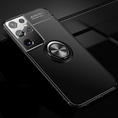 Funda Silicona Carcasa Ultrafina Goma con Magnetico Anillo de dedo Soporte para Samsung Galaxy S21 Ultra 5G Negro