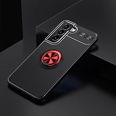 Funda Silicona Carcasa Ultrafina Goma con Magnetico Anillo de dedo Soporte para Samsung Galaxy S22 5G Rojo y Negro