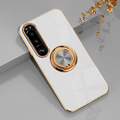 Funda Silicona Carcasa Ultrafina Goma con Magnetico Anillo de dedo Soporte para Sony Xperia 1 IV SO-51C Blanco