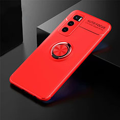 Funda Silicona Carcasa Ultrafina Goma con Magnetico Anillo de dedo Soporte para Vivo V20 SE Rojo