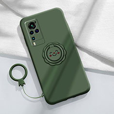 Funda Silicona Carcasa Ultrafina Goma con Magnetico Anillo de dedo Soporte para Vivo X60 Pro 5G Verde Noche