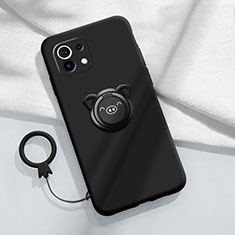 Funda Silicona Carcasa Ultrafina Goma con Magnetico Anillo de dedo Soporte para Xiaomi Mi 11 5G Negro