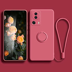 Funda Silicona Carcasa Ultrafina Goma con Magnetico Anillo de dedo Soporte para Xiaomi Mi 12 Lite NE 5G Rosa Roja