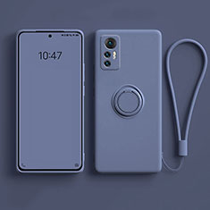 Funda Silicona Carcasa Ultrafina Goma con Magnetico Anillo de dedo Soporte para Xiaomi Mi 12 Pro 5G Gris Lavanda