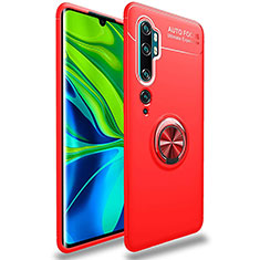 Funda Silicona Carcasa Ultrafina Goma con Magnetico Anillo de dedo Soporte para Xiaomi Mi Note 10 Pro Rojo